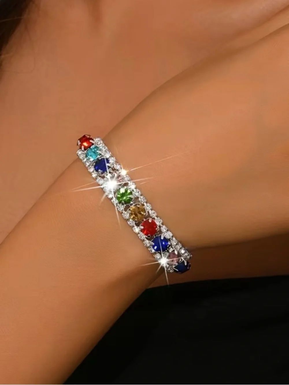 💙 Sparkling Multicolor Crystal Silver Plated Tennis Bracelet 💙